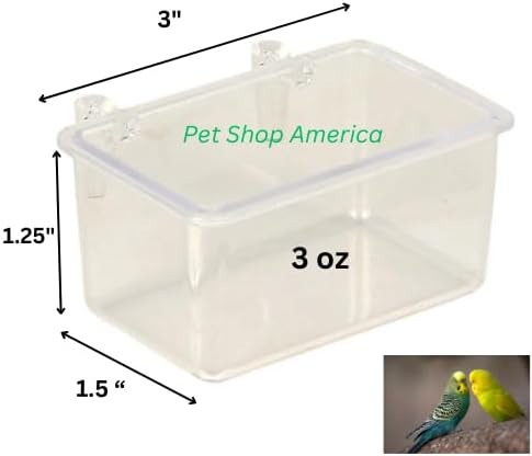 Bird Food Feeder Cup, Clear Acrylic, 3 oz Capacity, Cage Mountable,Set of 4 feeders, Size 3"x 1.5"