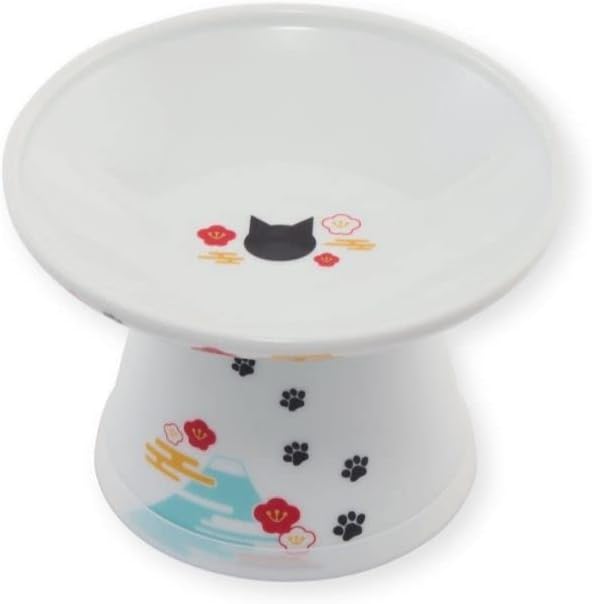 Necoichi Raised Cat Food Bowl – Ceramic Elevated Cat Bowl for Whisker & Neck Fatigue, Dishwasher Microwave Safe – Non-Slip & Anti Vomiting Ergonomic Design (Fuji, Extra Wide, 2-Cups Capacity).