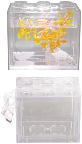 Mini USB LED Aquarium Fish Bowl Plastic Tank with White Light for Desk Tabletop Decor Energy-Saving Office Accent(White)