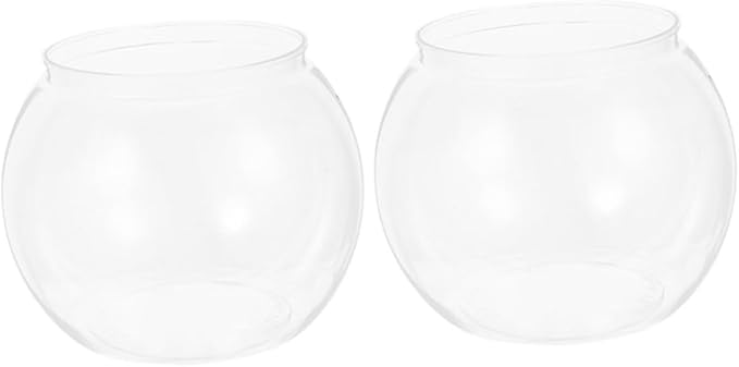 Small Plastic Fish Bowls 2pcs, Round Desktop Aquarium Tanks, Shatterproof Office Goldfish Bowls for Home and Living Room Micro Landscape