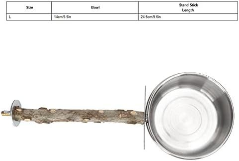 Wood Bird Perch with Bird Feeding Cups, Stainless Steel Parrot Food Water Bowls Dish Feeder for Cockatiel Conure Budgies Parakeet Feeding & Watering Supplies[L]