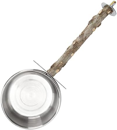 Wood Bird Perch with Bird Feeding Cups Stainless Steel Parrot Food Water Bowls Dish Feeder for Cockatiel Conure Budgies Parakeet [S] Feeding & Watering Supplies
