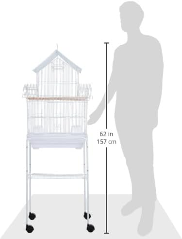 YML 5844 3/8" Bar Spacing Pagoda Bird Cage with Stand, 18" x 14"/Small, White