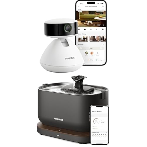 Bundle of PETLIBRO AI Pet Camera Indoor with Phone App Cat Camera 360° View, 1080P Dog Cam Night Vision, 2-Way Audio WiFi Cam Cat + PETLIBRO Cat Water Fountain, App Monitoring Pet Fountains 2.5L/84oz