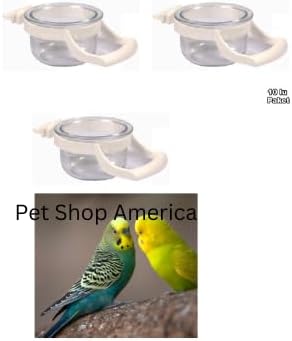 3 Detachable Small Bird Cage Food Water Feeder Cups Small Hoppers Canary Parrot Hanging Transparent Acrylic Feeding Bowls Parakeet Cockatiel Budgie Hamster Ferret Set of 3 Clear Hopper Feeders 2 oz