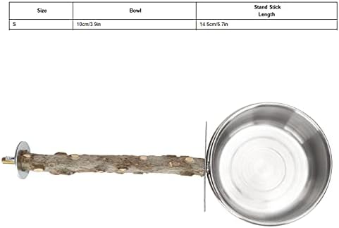Wood Bird Perch with Bird Feeding Cups Stainless Steel Parrot Food Water Bowls Dish Feeder for Cockatiel Conure Budgies Parakeet [S] Feeding & Watering Supplies