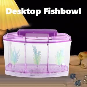 Mini Fish Box, Plastic Aquarium Isolation Box Acrylic Breeding Hatchery Small Fishes Incubator Mini Fish with Three Divisions and LED Light(Purple)