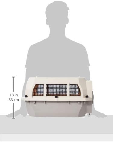 Amazon Basics Hard-Sided Dog and Cat Kennel, Single-Door Travel Pet Carrier with Metal Wire Ventilation, 23.6" L x 15.7" W x 13" H, Beige