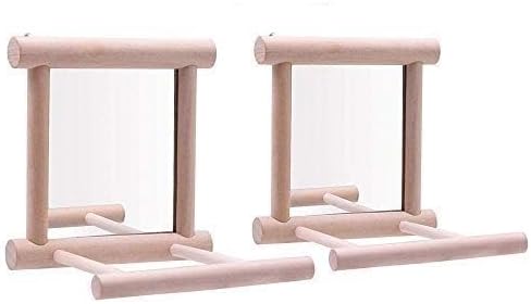 Litewoo Bird Mirror Wooden Hanging Swing Interactive Play Toys for Small Parrot Budgies Macaw African Grey Parakeet Cockatiel Conure Lovebird Cage Accessories (Bird Mirror Perch Stand-2 PCS)