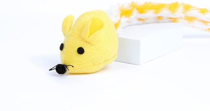 Catnip Mouse Toy, Long Tail Plush Mice for Cats, Interactive Hunting Toy for Indoor Cats, Colorful Soft Cat Toy with Catnip Inside (Yellow)
