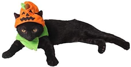 Idepet Cat Costume Pumpkin Hat for Cats, Adjustable Halloween Cap Hat Cute Pumpkin Cloak Outfits for Kittens Puppies