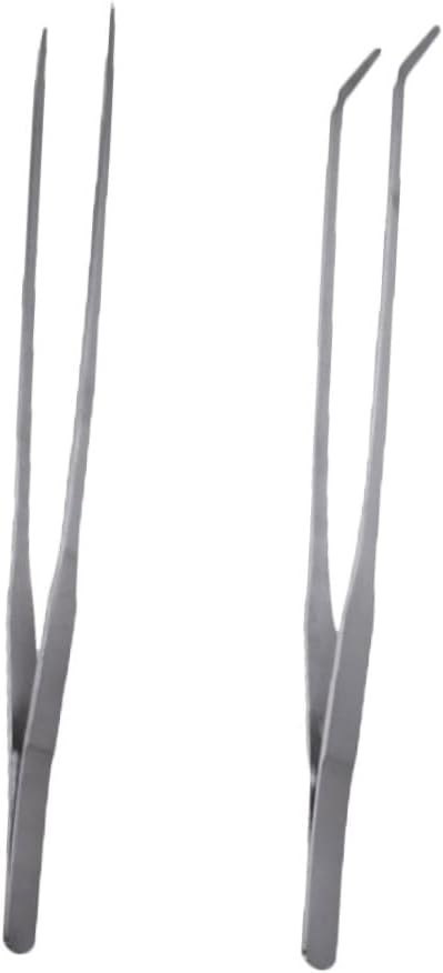 FRCOLOR 2pcs Stainless Steel Aquatic Plant Tongs Straight Curved Tweezers for Fish Tank Maintenance Resistant Tools for Planting and Arranging Aquarium Plants