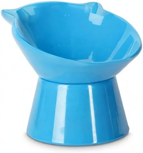 Detachable Elevated Cat Bowls, 15° Tilted Raised Cat Food Bowl Anti-Vomiting,Whisker Friendly, Adjustable Large Cat Dishes Extra Wide for Protecting Spine, Adult Kitten (Blue)