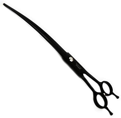 Purple Dragon 9.0" Black Twin Tails Upward Curved Blade Pet Grooming Scissors Dog Hair Cutting Shears with Bag for Professional Left Handed or Right Hand Pet Grooomer (Black Upward Curved)