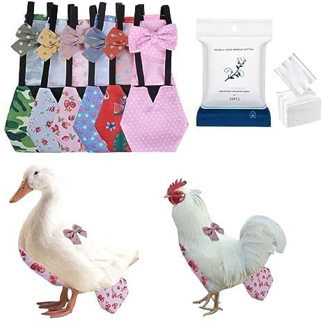MANON ROSA Chicken Diapers Bantam Hens - Reusable 6-Piece Set with Bow Ties Poultry Nappies Washable Waterproof for Geese Pet Ducks Silkie(6D20P L)