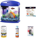 Aqueon LED MiniBow Small Aquarium Fish Tank Kit, 1 Gallon with 3 Pack Replacement Filter Cartridges, Tank Cleaning Magnet, Water Conditioner, and Nutrinsect Fish Food, Tropical Flakes Bundle