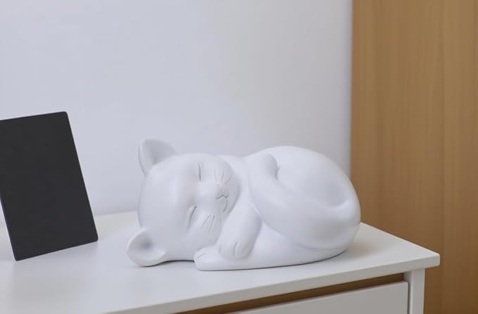 Pet Cat Urns for Ashes, Sleeping Resin Cremation Animal Urn and Sealed Bag, Decorative Memorial, Fur Keepsake, Ashes Necklace, Keychain, Inkless Paw Print Kit, Picture Frames, Sympathy Cards