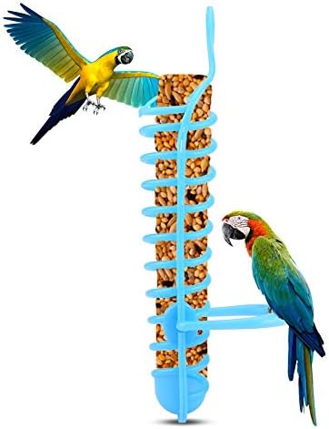 Parrots Food Basket Birds Feeding Perch Stand Fruit Vegetable Container Birds Feeders Plastic Parrot Bird Cage Hanging Foraging Toys(Blue)