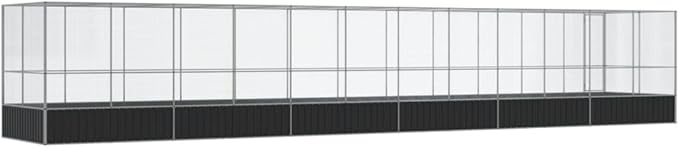 vidaXL Bird Aviary with Extension - Galvanized Steel Cage - Silver/Anthracite - 490.6"x81.5"x83.5" - Birds/Small Animals/Rabbits/Ducks