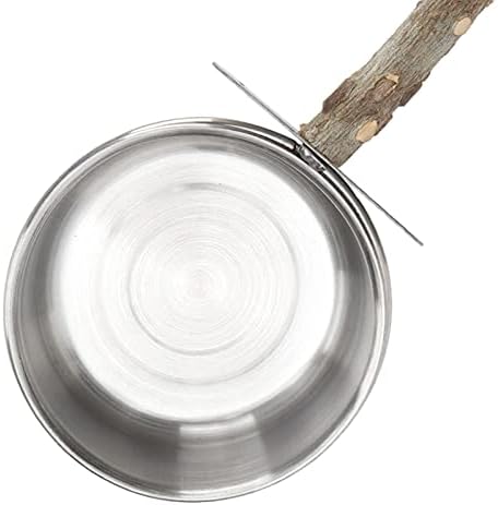 Wood Bird Perch with Bird Feeding Cups, Stainless Steel Parrot Food Water Bowls Dish Feeder for Cockatiel Conure Budgies Parakeet Feeding & Watering Supplies[L]