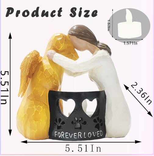 Dog Memorial Statue with Flickering Flameless Candle Sympathy Figurine Gift for Loss of Dog Remembrance
