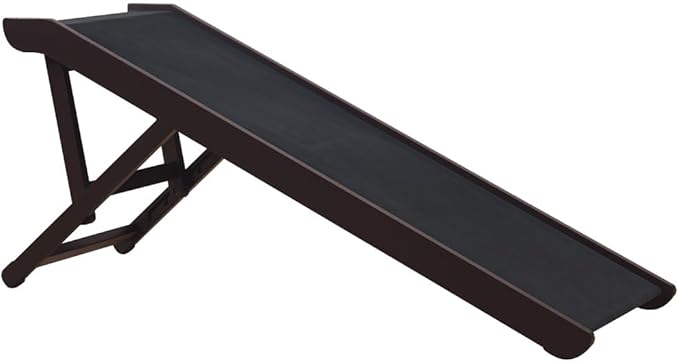 unipaws Foldable Wooden Pet Ramp with Adjustable Height, Dog Ramp to Reach High Bed and Couch, Durable Pet Ladder with Updated Non-Slip Yoga Mat for Dog and Cat