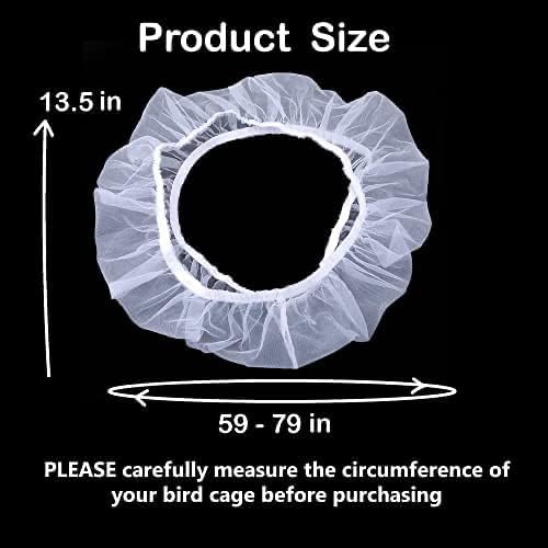 SIMENA Bird Cage Seed Catcher, Skirt for Cages, Nylon Mesh Cage Liners for Large Cages, Elastic and Easy Cleaning Cage Cover, Suitable for Most Cage Shapes (White 59-79 inch)