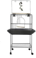 62'' Wrought Iron Birdcage with Detachable Rolling Stand & Feeder, Large Bird Cage with Secure Lock & Slide-Out Tray, Indoor Outdoor Bird Cage on Wheels,Parrot Cages for Parakeets, Pigeons, Black