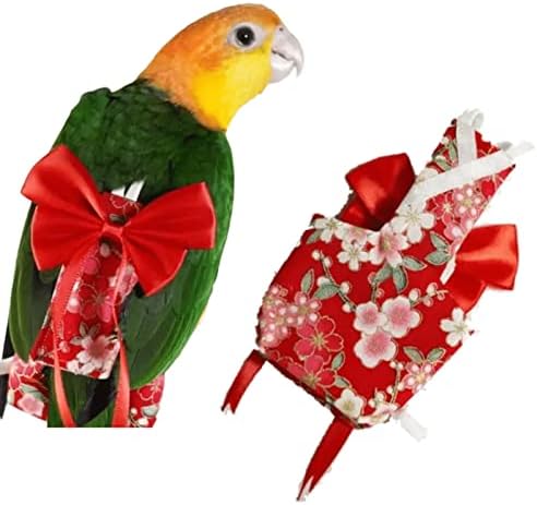 Bird Flight Suit Diapers for Monk Parakeets, Cockatiels - Parrot Clothes, Training Nappy Suit Liners (Large, Red-B)