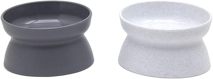 Kitty City Elevated Cat Bowls (Set of 2), Whisker-Friendly Raised Cat Food & Water Dishes, Modern Pedestal Design, Dishwasher Safe, 6.5 oz Each – White & Gray