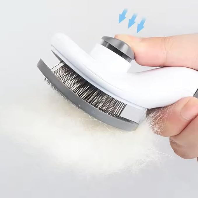 Generic Pet Grooming Brush, Gray - Self Cleaning Dematting Comb for Cats and Dogs, Bristles with Massage Particles, Ergonomic Handle Design, Easy to Use, for Long or Short Hair Breeds, Stainless Steel