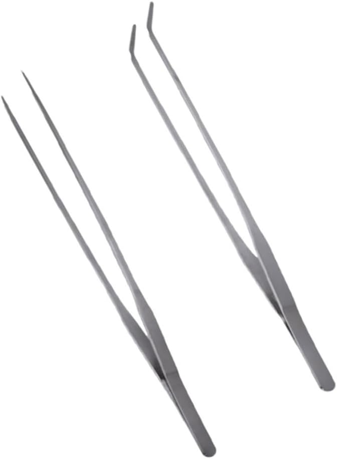 FRCOLOR 4pcs Stainless Steel Plant Tweezers Straight Curved Aquatic Tools for Fish Tank Maintenance Resistant for Precise Plant Positioning