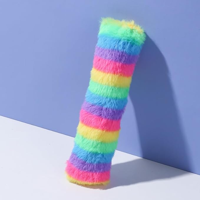 Rainbow Plush Cat Kicker Toy, Interactive Long Pillow for Cats with Catnip and Squeaker, Soft Chew Toy for Boredom Relief and Playtime (A01)