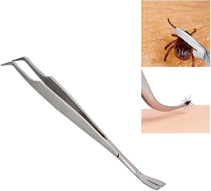 2Pcs Silver Stainless Steel Tick Tweezers Dual Tipped Tick Remover Tool First Aid Tweezers Tick Killer Tweezer for Human Dogs Cats Tick Remover Tools Flea and Tick Control