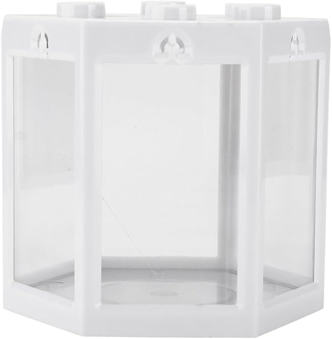 4.7 Inch Hexagonal Mini Aquarium Tank Leak-Proof Plastic Stackable Portable Fish Tank for Desk Decor Terrarium Habitat(White)
