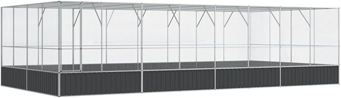 vidaXL Aviary with Extension - Large Galvanized Steel Bird Cage, Parrot/Bird Aviary, Small Animal Housing, 327.6"x163"x83.5", Lockable Door, Silver and Anthracite