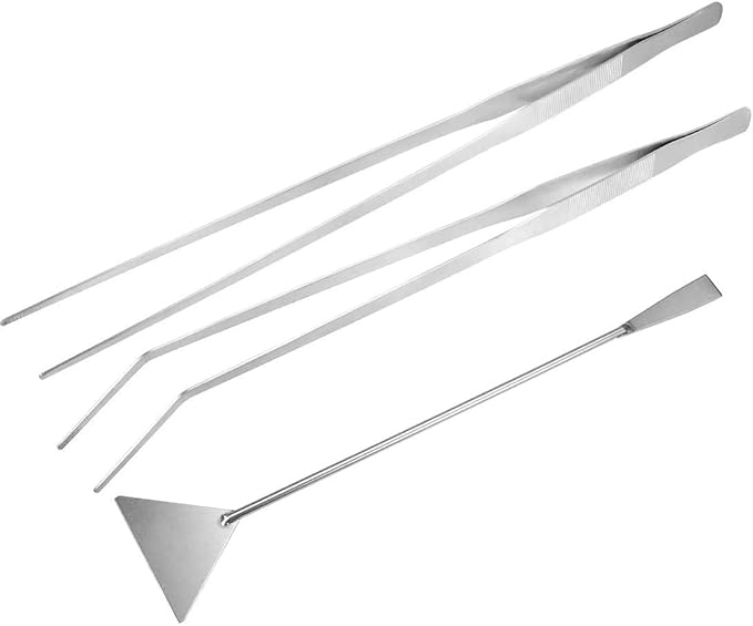 Heyiarbeit Aquarium Straight Curved Tweezers Set 19 Inch Stainless Steel (2 Pack) & Substrate Spatula Fish Tank Aquatic Plants Tool