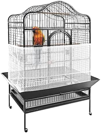 SIMENA Bird Cage Seed Catcher, Skirt for Cages, Nylon Mesh Cage Liners for Large Cages, Elastic and Easy Cleaning Cage Cover, Suitable for Most Cage Shapes (White 59-79 inch)