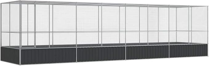 vidaXL Aviary with Extension 327.6"x81.5"x83.5" Galvanized Steel - Spacious Bird Cage/Small Animal Enclosure, Silver/Anthracite