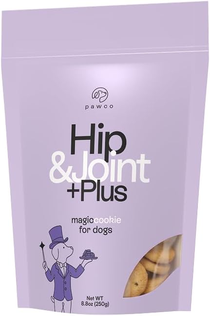 Pawco Dog Treats, Hip & Joint – Supports Mobility in Senior & Active Dogs – Crunchy Dog Cookies with Omega-3 & DHA, Peanut Butter & Apple – Functional & Healthy Rewards for Dogs – Magic Cookie – 8.8oz