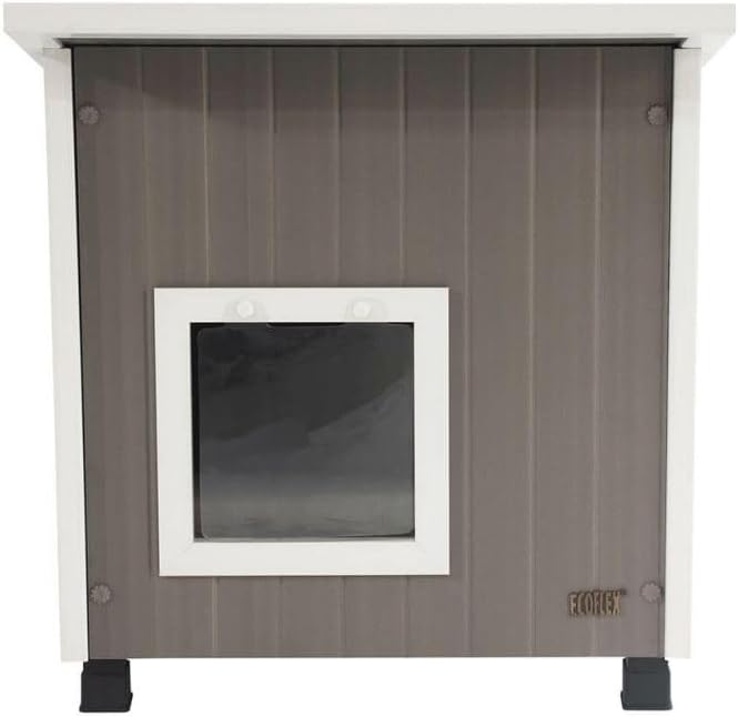 New Age Pet ECOFLEX Outdoor Cat House X-Large Weather Resistant, Raised Floor, Dual Vinyl Flaps, 30% Bigger, 28" W x 20" H