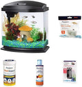 Aqueon LED MiniBow Small Aquarium Fish Tank Kit, Black, 2.5 Gallon, 3 Pack Replacement Filter Cartridges, Cleaning Magnet, Water Conditioner, and Nutrinsect Fish Food, Tropical Flakes Bundle