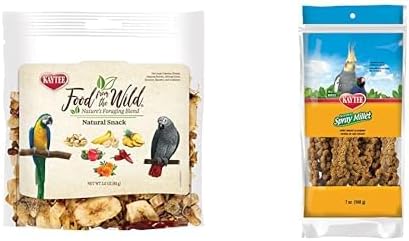 Kaytee Food from The Wild Natural Snack Food Treats for Pet Conures, Pionus, Amazon Parrots, African Greys, Eclectus, Macaws, and Cockatoos, 3 oz. with Spray Millet Treat for Pet Birds, 7 oz Bundle