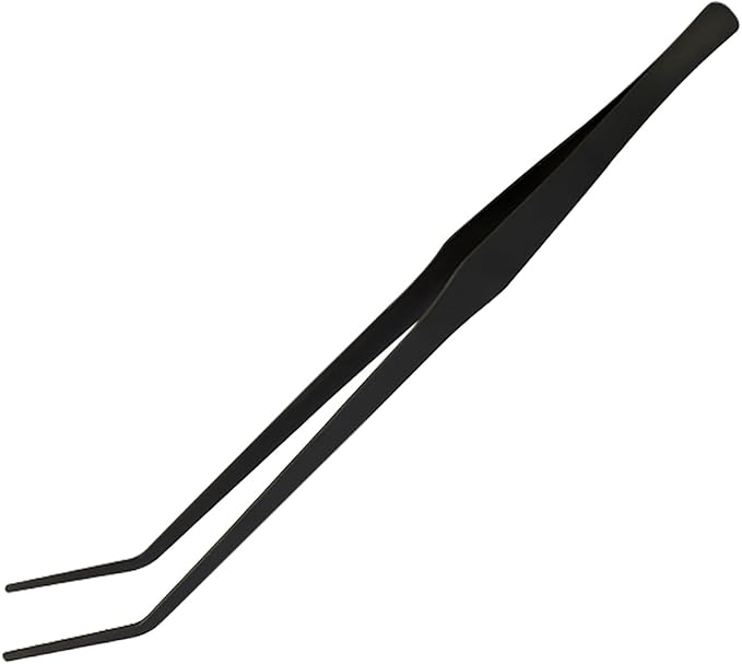 15 Inch Black Curved Aquarium Tweezers Stainless Steel With Rust Proof Carbonized Coating Reptile Feeding Tongs For Aquatic Plants Lizards Spiders Snakes Geckos