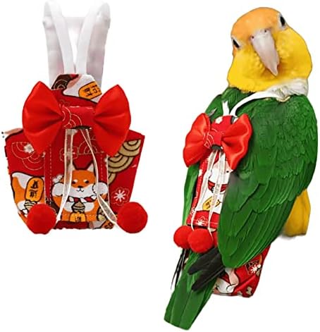 Bird Flight Suits Diapers, Parrot Diapers for Monk Parakeets, Cockatiels, Parrot Clothes Costume, Bird Training Nappy Suit Liners Clothes (Medium,Red-C)