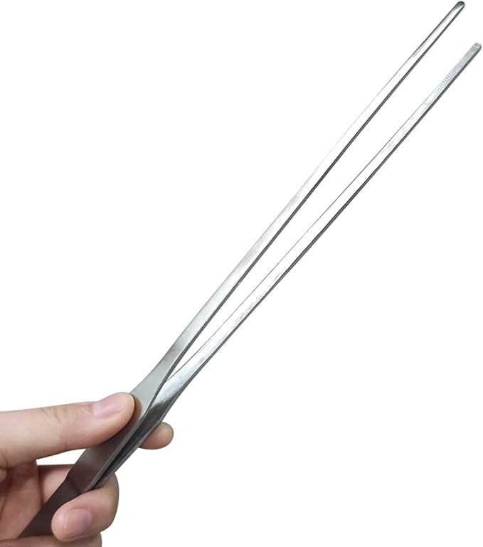 2 Pcs Feeding Tongs, Aquarium Tweezers Stainless Steel Straight and Curved Tweezers Set 27cm/10.6 inches Aquascaping Tools for Hold Worms, Reptiles, Lizards, Bearded Dragon (Silver)