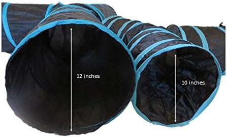 Feline Ruff Premium 3 Way Cat Tunnel. Extra Large 12 Inch Diameter and Extra Long. A Big Collapsible Play Toy. Wide Pet Tunnel Tube for Other Pets Too! (3 Way Two Pack + Teaser Wand!)