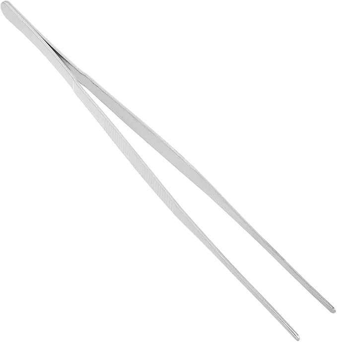 Stainless Steel Tweezers with Curved Serrated Tip Aquarium Polished Long Handle Tools for Fish Tank Plants Reptile Feeding Tongs with Round Tip 25cm 1pcs