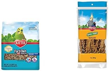 Kaytee Forti-Diet Pro Health Parakeet Food, 2 lb Spray Millet Treat for Pet Birds, 7 Ounce Bundle