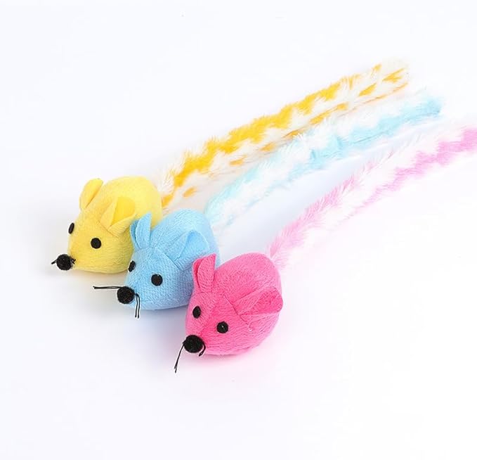 Catnip Mouse Toy, Long Tail Plush Mice for Cats, Interactive Hunting Toy for Indoor Cats, Colorful Soft Cat Toy with Catnip Inside (3PCS)